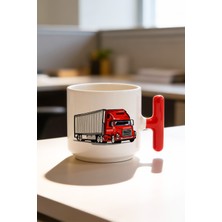 BB Design Kırmızı Tır Tasarımlı Kırmızı T Kulplu Seramik Baskılı Kupa Bardak 250 ml
