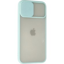 Gray Line Gry  iPhone 12 Pro Max Kılıf Palm Buzlu Kamera Sürgülü Silikon - Turkuaz Nel1
