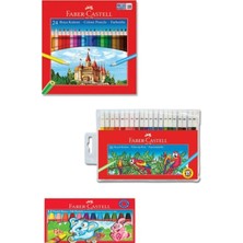 Faber-Castell Boyama Seti 24 Renk Kuru Boya Kalemi 20 Renk Keçeli Kalem 12 Renk Pastel Boya