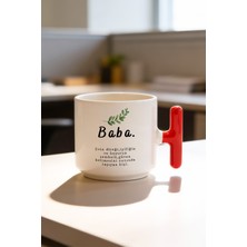 BB Design Baba Tasarımlı Kırmızı T Kulplu Seramik Baskılı Kupa Bardak 250 ml