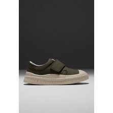 Tonny Black Haki Çocuk Unisex Cırtlı Sneaker Düz Tabanlı Rahat Kalıp Ayakkabı
