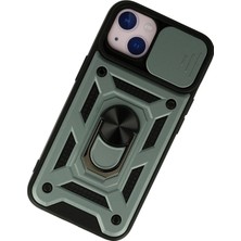 Gray Line Gry  iPhone 15 Kılıf Pars Lens Yüzüklü Silikon - Yeşil Nel1