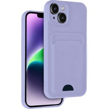 Gray Line Gry  iPhone 14 Kılıf Kelvin Kartvizitli Silikon - Lila Nel1