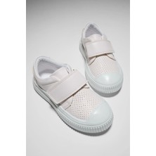 Tonny Black Çocuk Unisex Beyaz Çoçuk Cırtlı Rahat Kalıp Sneaker