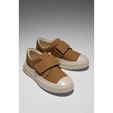 Tonny Black Unisex Çocuk Camel Cırtlı Sneaker Düz Tabanlı Rahat Kalıp Ayakkabı