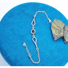 Tesbih Pasajı Zarif Damla Model Zirkon Oltu Taşı ve 925 Ayar Gümüş Bileklik