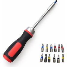 Badem10 Cırcırlı Manyetik Bits Tutucu Tornavida 12 Adet Matkap Uçlu Pratik Kullanım Profesyonel El Alet Seti