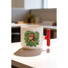 BB Design Maymun Tasarımlı Kırmızı T Kulplu Seramik Baskılı Kupa Bardak 250 ml