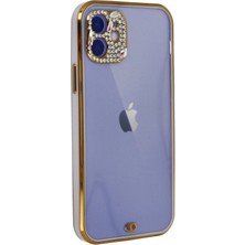 Gray Line Gry  iPhone 12 Kılıf Liva Taşlı Silikon - Mor Nel1