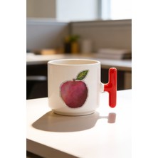 BB Design Bordo Elma Tasarımlı Kırmızı T Kulplu Seramik Baskılı Kupa Bardak 250 ml