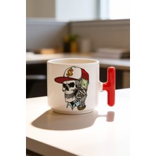 BB Design Dolar Tasarımlı Kırmızı T Kulplu Seramik Baskılı Kupa Bardak 250 ml