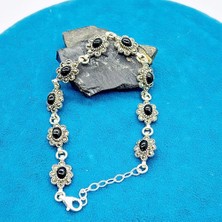 Tesbih Pasajı Oval Model Oltu Taşı ve Markazit 925 Ayar Gümüş Bileklik