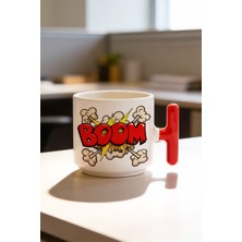 BB Design Boom Tasarımlı Kırmızı T Kulplu Seramik Baskılı Kupa Bardak 250 ml