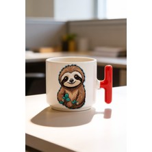 BB Design Rakun Tasarımlı Kırmızı T Kulplu Seramik Baskılı Kupa Bardak 250 ml