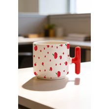 BB Design Elma Tasarımlı Kırmızı T Kulplu Seramik Baskılı Kupa Bardak 250 ml