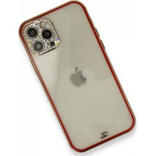 Gray Line Gry  iPhone 12 Pro Kılıf Liva Taşlı Silikon - Kırmızı Nel1