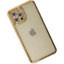 Gray Line Gry  iPhone 12 Pro Kılıf Joke Taşlı Silikon - Gold Nel1