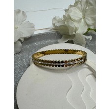 Çelik Baget Beyaz Taşlı Kelepçe Bileklik