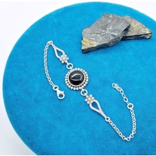 Tesbih Pasajı Yuvarlak Model Zirkon ve Oltu Taşı Işçilikli 925 Ayar Gümüş Bileklik