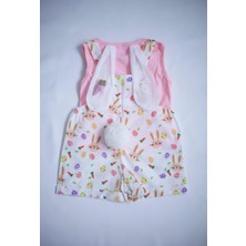 Softleaf Kız Bebek Tavşan Desenli Tulum – Tül Fularlı Ponpon Detaylı