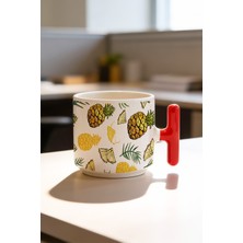 BB Design Ananas Tasarımlı Kırmızı T Kulplu Seramik Baskılı Kupa Bardak 250 ml