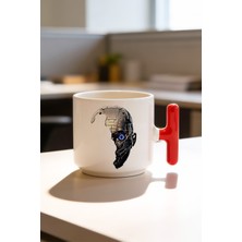 BB Design Teknolojik Adam Tasarımlı Kırmızı T Kulplu Seramik Baskılı Kupa Bardak 250 ml