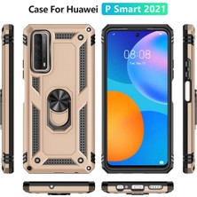 Gray Line Gry  Huawei P Smart 2021 Kılıf Sofya Yüzüklü Silikon Kapak - Gold Nel1