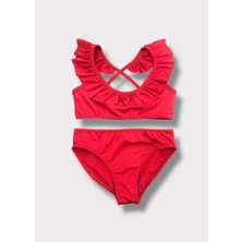 HP Desing Kırmızı Fırfırlı Çocuk Bikini Takımı