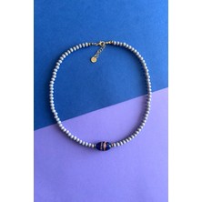 Merse Atelier Açık Gri Cam Kristal Boncuklu Hint Cam Boncuk Detaylı Kolye I No:04