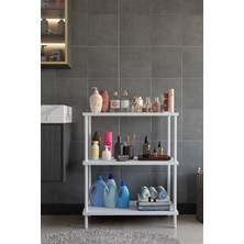 Barin Design 3 Raflı Çevir Tak Beyaz Metal Gövdeli Çok Amaçlı Banyo Rafı ve Organizer Raf Banyo Dolabı