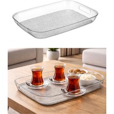 Padilon Kırılmaz Şeffaf Tepsi Dikdörtgen Büyük Boy Sunum Tepsisi Modern Servis Tepsisi 44X30CM