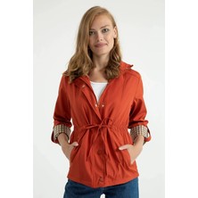 Kaktüs Moda Kapüşonlu Beli Büzgülü Kadın Yağmurluk – Kiremit