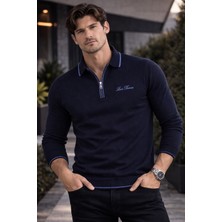 Loro Piana Polo Yaka Ferfuarlı Regülarfit Şeritli Triko Kazak