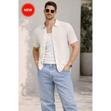 SiFu Tekstil Erkek Polo Yaka Ajurlu Triko Tişört Yazlık Örgü Düğmeli Modern Triko