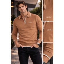 Loro Piana Polo Yaka Ferfuarlı Regülarfit Şeritli Triko Kazak