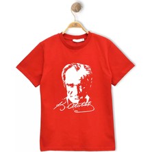 Alme ATATÜRK BASKILI ÇOCUK TİŞÖRT KIRMIZI %100 Pamuk (Bir Beden Büyük Önerilir )