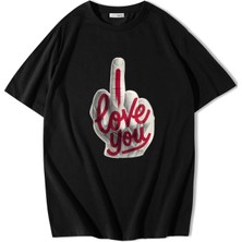 Brz Collection Unisex Oversize I Love You T-Shirt Siyah