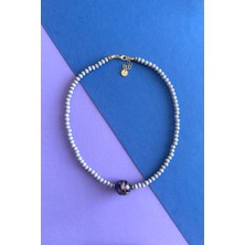 Merse Atelier Açık Gri Cam Kristal Boncuklu Hint Cam Boncuk Detaylı Kolye I No:05