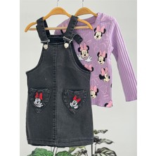 Lillypicca Kız Çocuk Baskılı Fitilli Badi ve Nakışlı Kot Salopet Takım