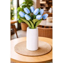 Yapay Çiçek Sitesi Yapay Lale Demeti 9lu 33 cm Mavi
