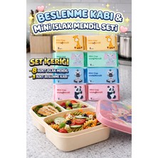 M&H 3 Bölmeli Beslenme Seti: 1 Adet Yemek Kabı ve 8 Adet Islak Mendil