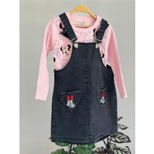 Lillypicca Kız Çocuk Baskılı Fitilli Badi ve Nakışlı Kot Salopet Takım