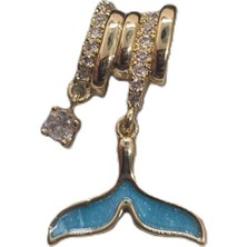 Museum Of You Kadın 14K Kaplama Mavi Mineli Balina Kuyruğu Kolye Ucu - Zirkon Taşlı
