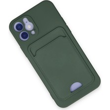 Gray Line Gry  iPhone 12 Kılıf Kelvin Kartvizitli Silikon - Koyu Yeşil Nel1