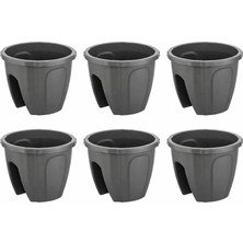 Omnipazar SY-5712 Opal Yuvarlak Balkon Küpeşte Saksı 7.5 Litre Antrasit 6 Adet