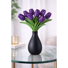 Yapay Çiçek Sitesi Yapay Gerçek Görünümlü 8li Islak Lale Demeti Mor