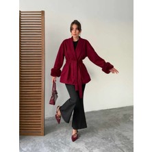 Kürk Detaylı Kemerli Kadın Ceket