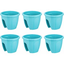 Omnipazar SY-5712 Opal Yuvarlak Balkon Küpeşte Saksı 7.5 Litre Turkuaz 6 Adet