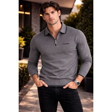 Loro Piana Polo Yaka Ferfuarlı Regülarfit Şeritli Triko Kazak