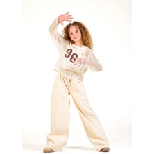 Queen Kids 8658 Kız Çocuk Örme File 96 Yazılı  Bluz Ekru
